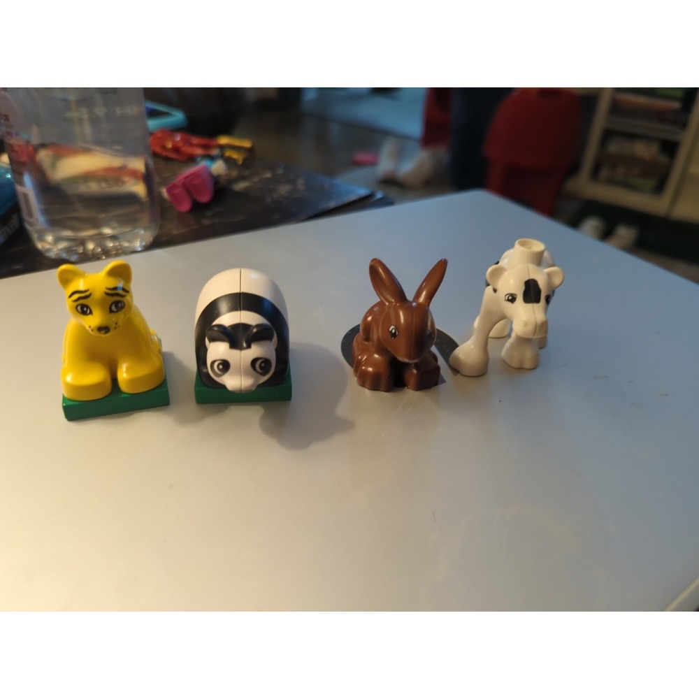Lot Of 4 Lego Duplo Animal Figurines Panda Tiger Rabbit Cow